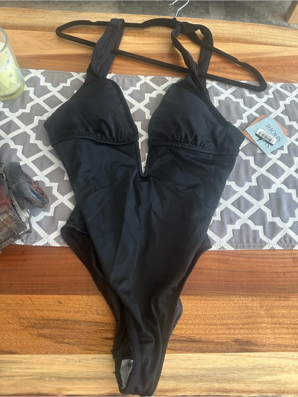 Brand New with Tags Women's Black V-Neck One-Piece Swimsuit
